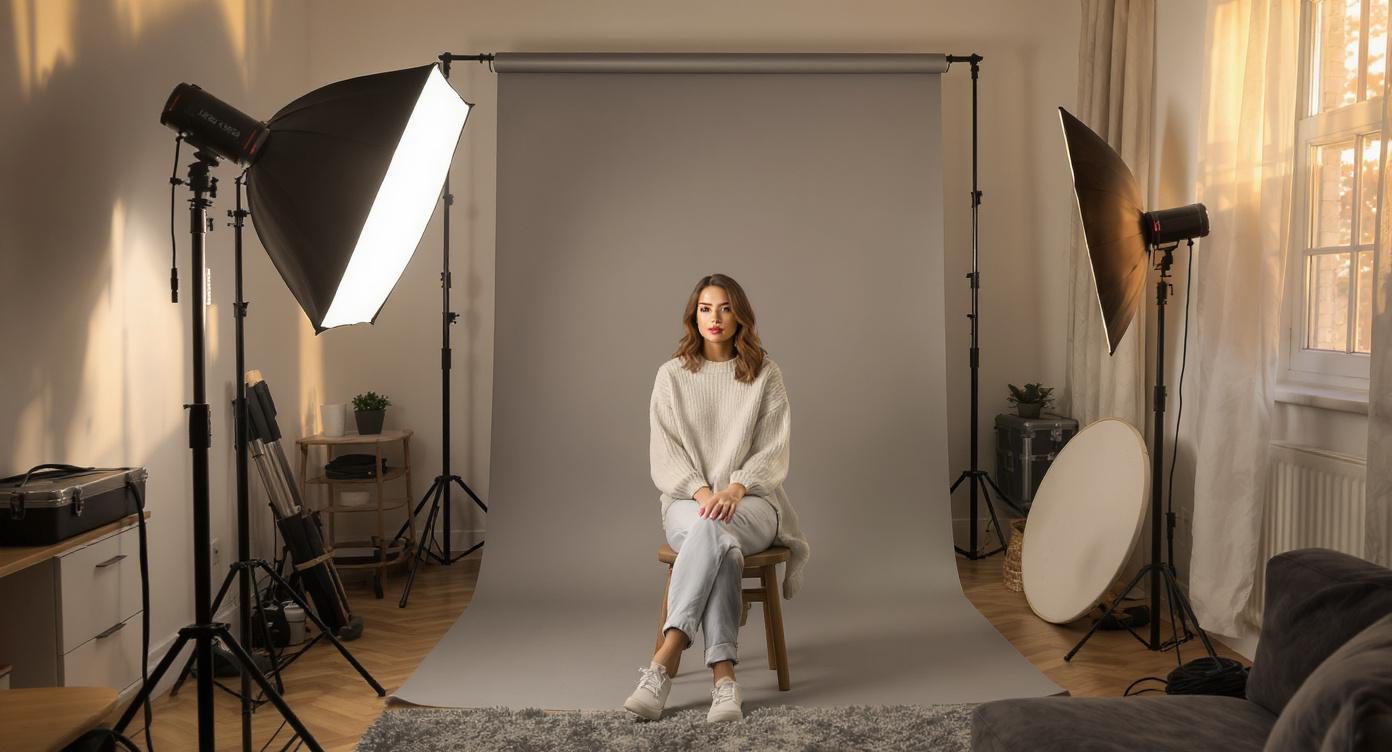 Vrouw in home studio met softbox